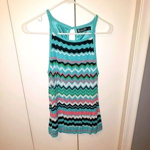 Teal/ multicolored stripped top